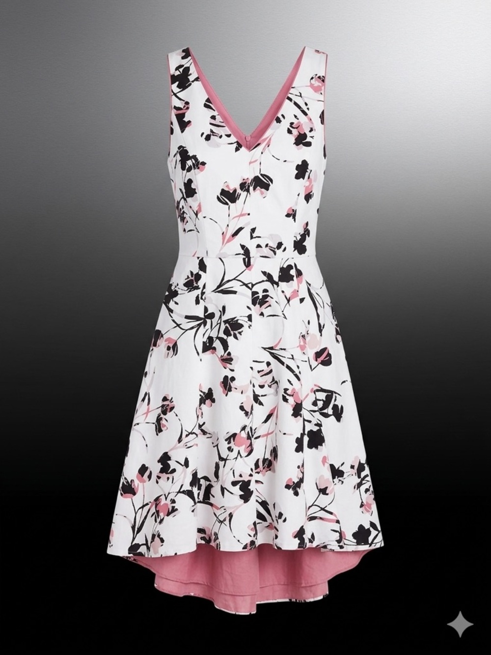 White House Black Market White Floral High-Low Dress with Pink Trim